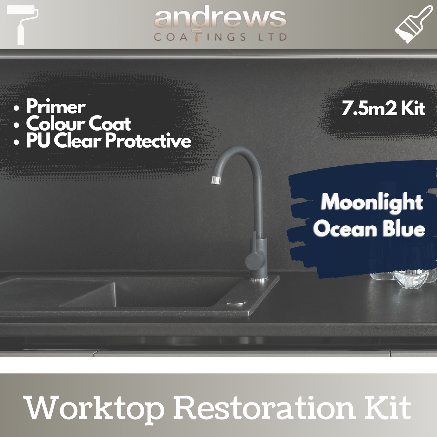 AndCoat Worktop Restoration Kit - Moonlight Ocean Blue