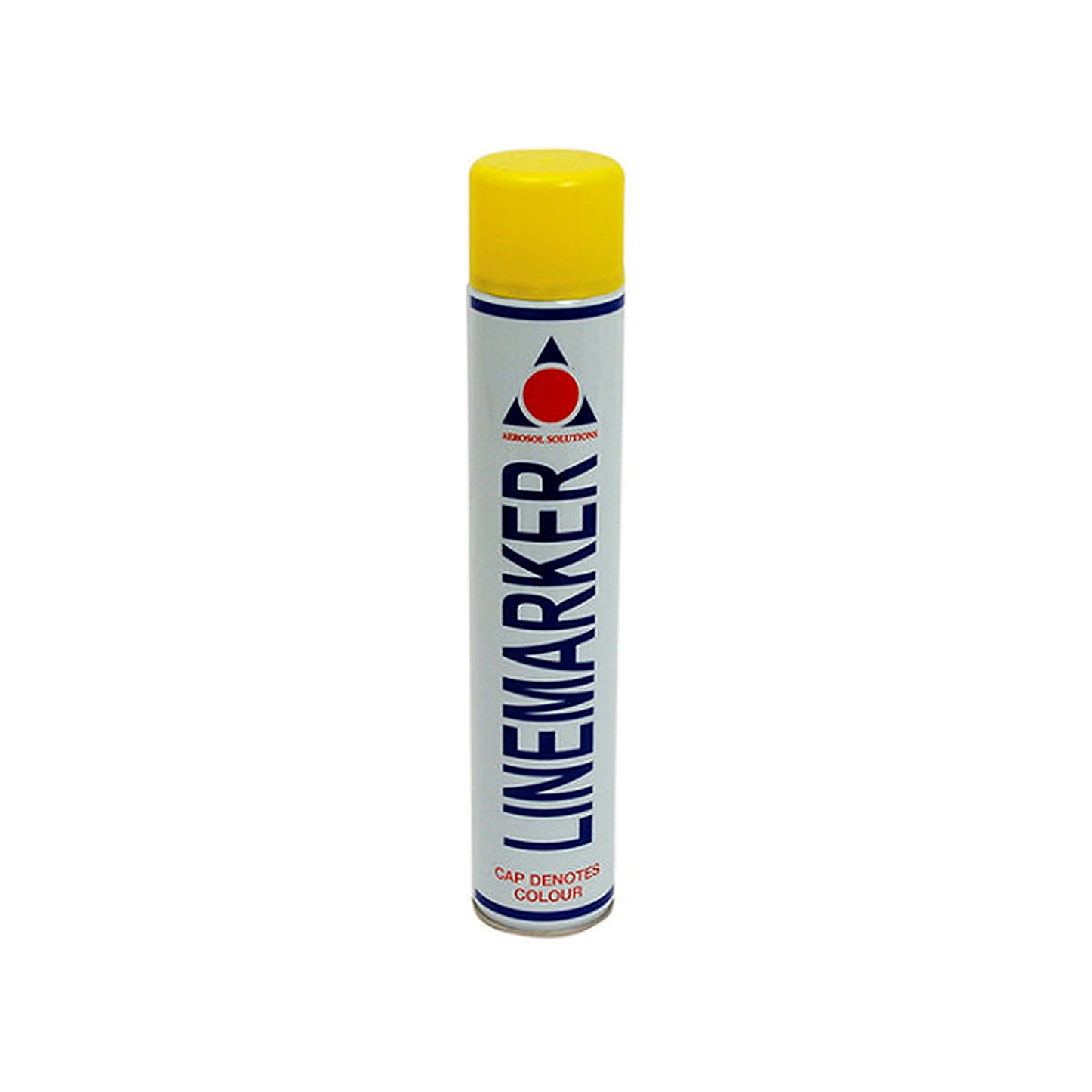 Can of Linemarker spray paint with yellow cap on a white background