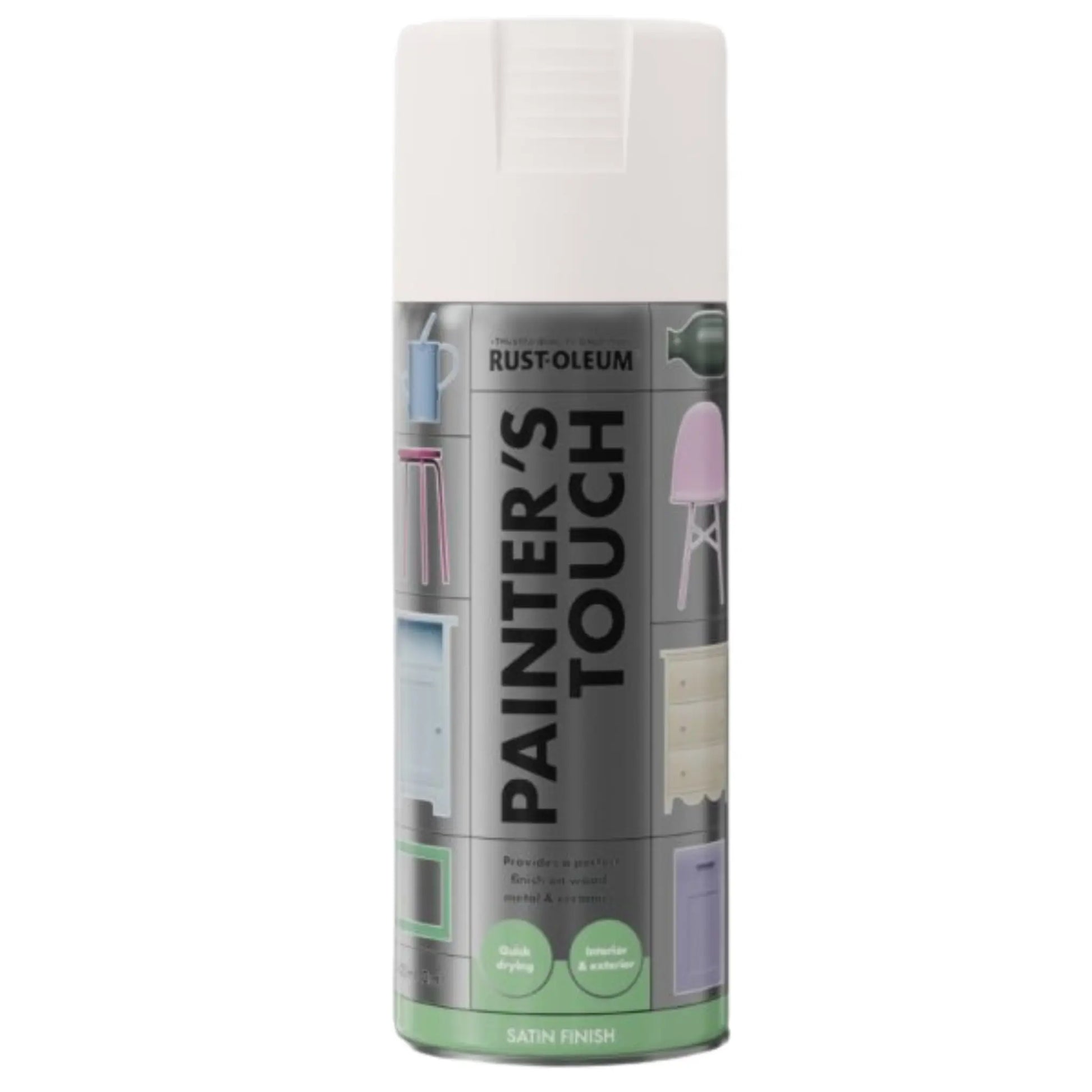 Rust-Oleum Painter's Touch spray paint Blossom White can on a white background