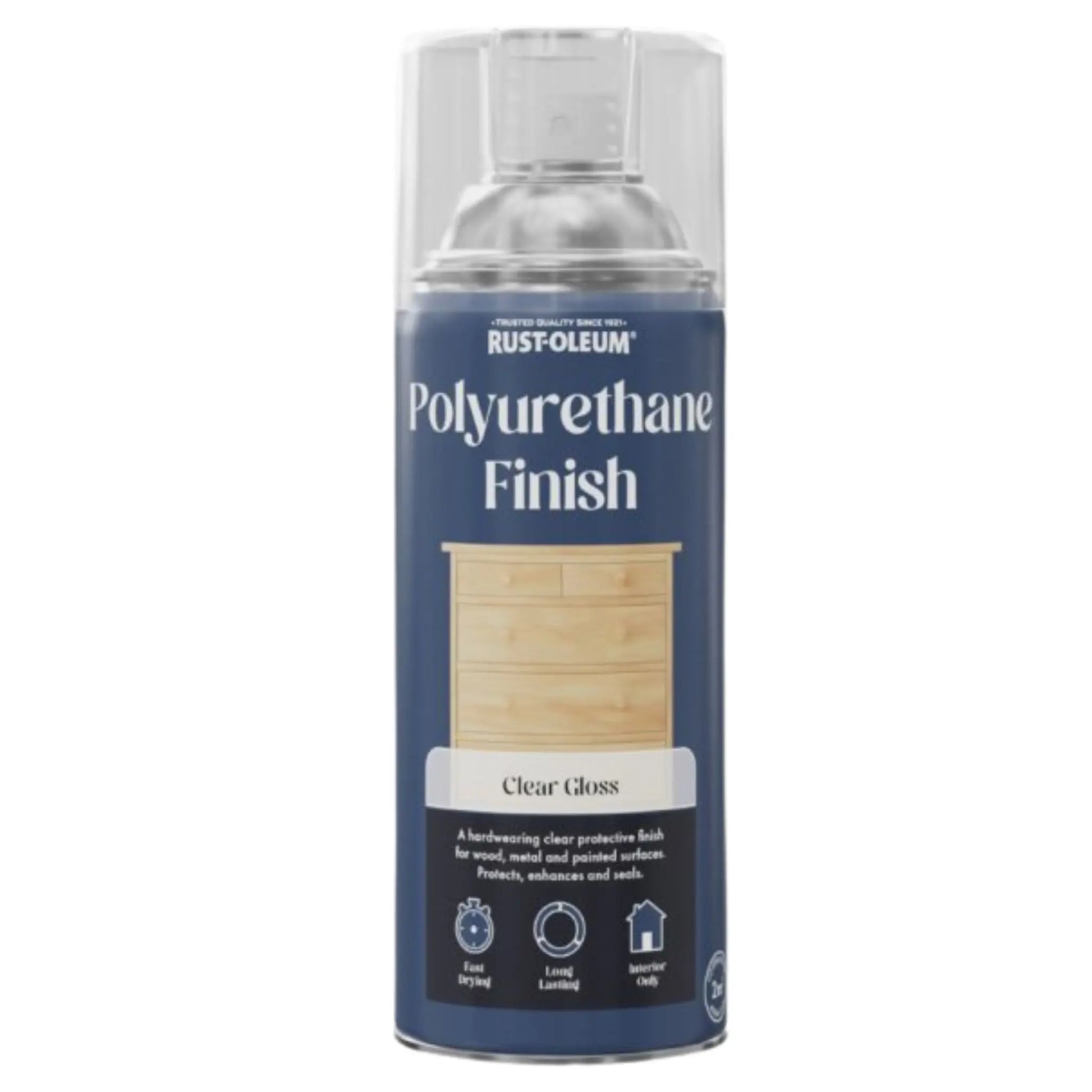 Rust-Oleum Polyurethane Finish spray can on a white background