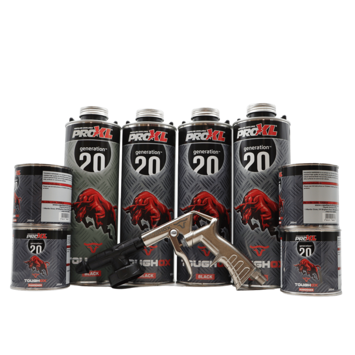 ToughOX Truck Bed Liner Kit - Black (4x1L Kits) + Applicator Gun