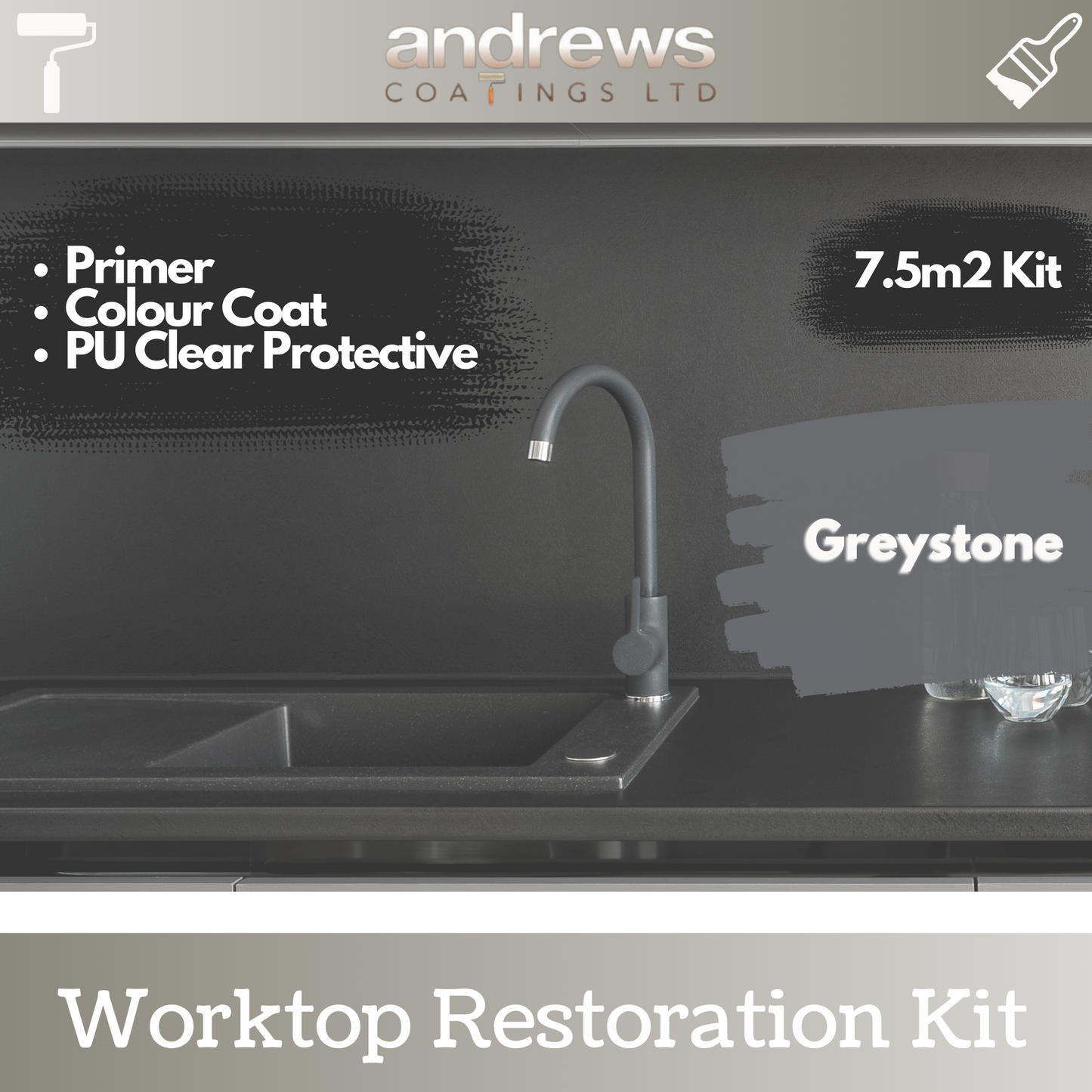 AndCoat Worktop Restoration Kit - Greystone