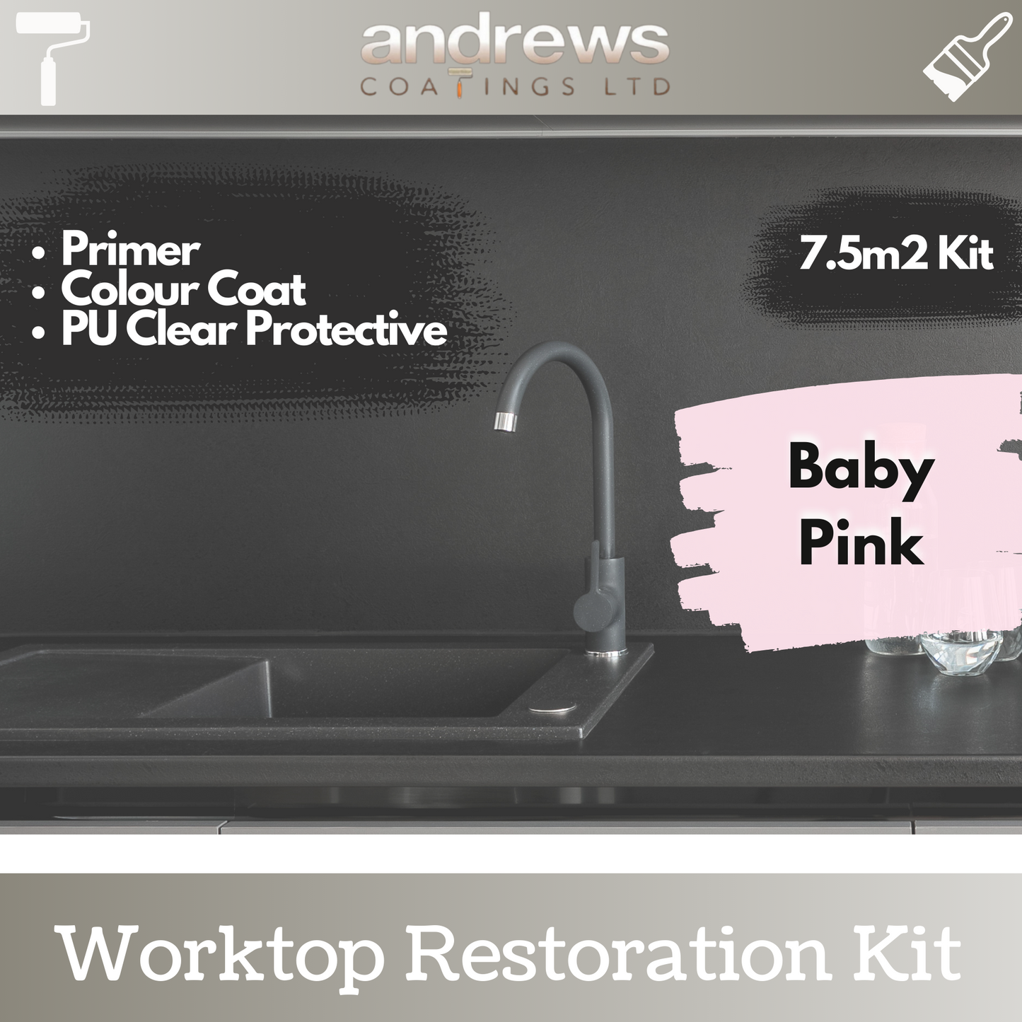 AndCoat Worktop Restoration Kit - Baby Pink