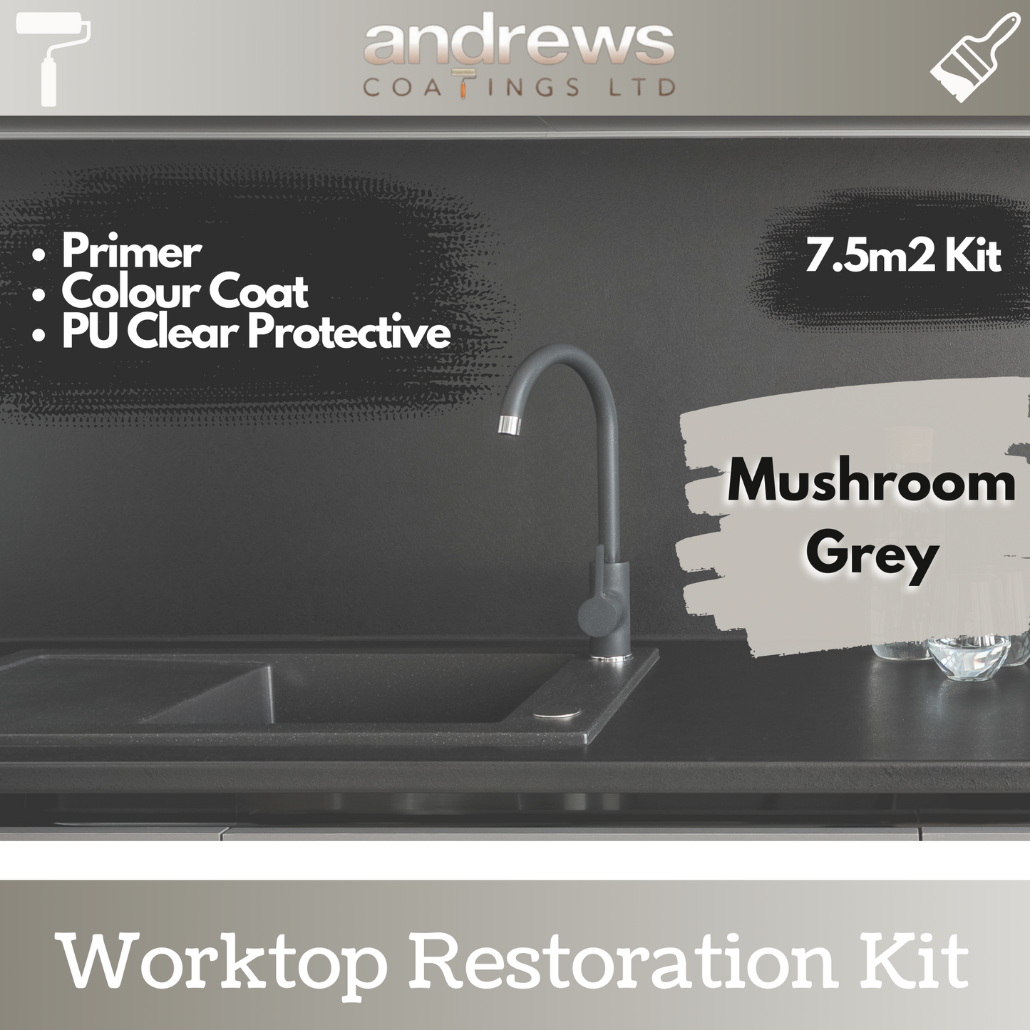 AndCoat Worktop Restoration Kit - Mushroom Grey