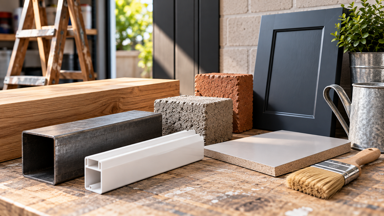 Wood, brick and other surface samples on a bench for multi-surface priming