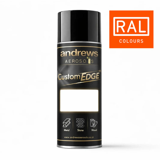 Andrews Aerosols Custom EDGE spray can with RAL Colours logo on a white background