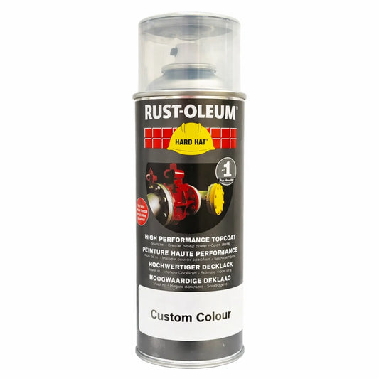 Rust-Oleum Custom Hard Hat spray paint can on a white background