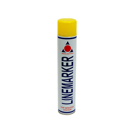Can of Linemarker spray paint with yellow cap on a white background