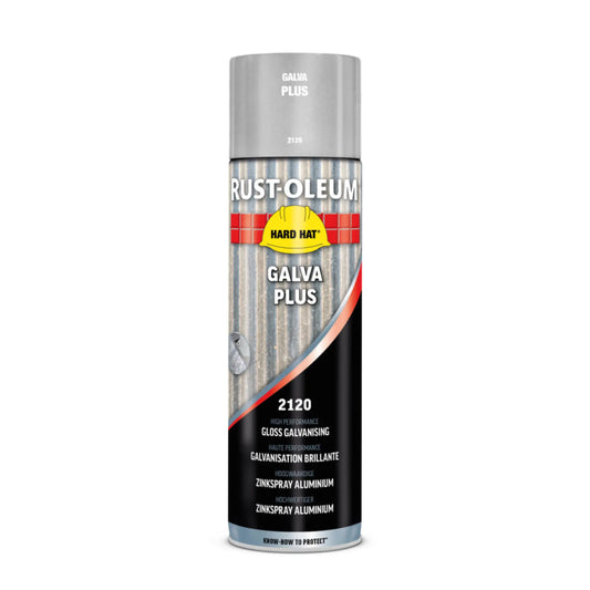 Rust-Oleum Hard Hat Galva Plus spray paint can on a white background