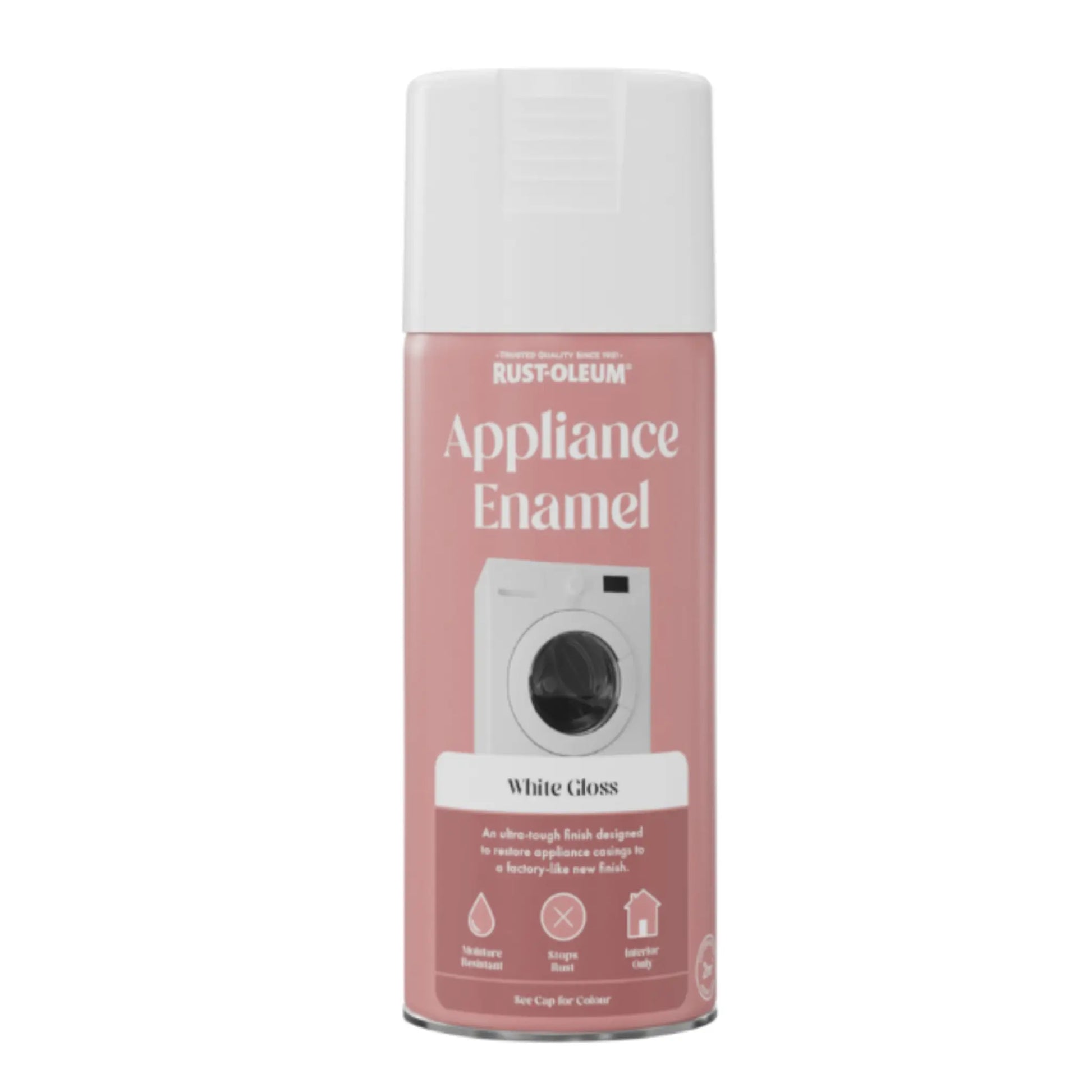 Can of Rust-Oleum Appliance Enamel in White Gloss on a white background
