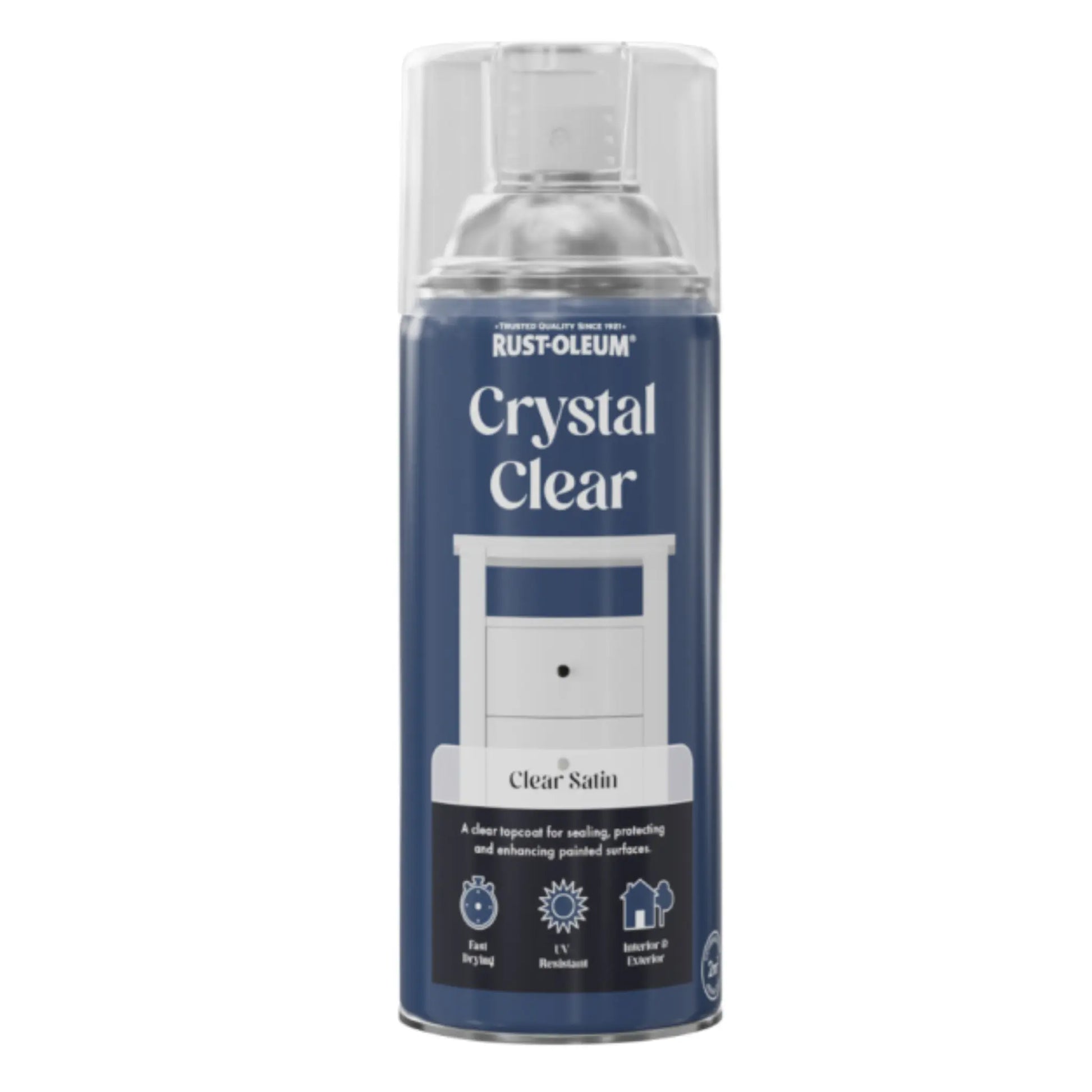 Rust-Oleum Crystal Clear spray can on a white background