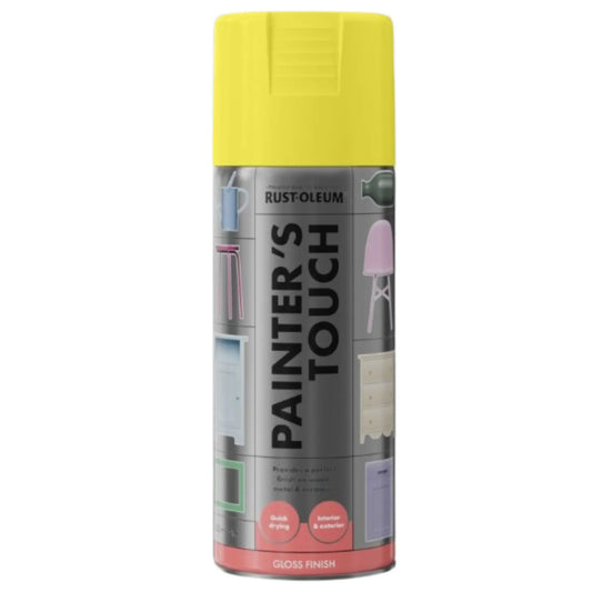 Rust-Oleum Painter's Touch spray paint can with yellow lid on a white background