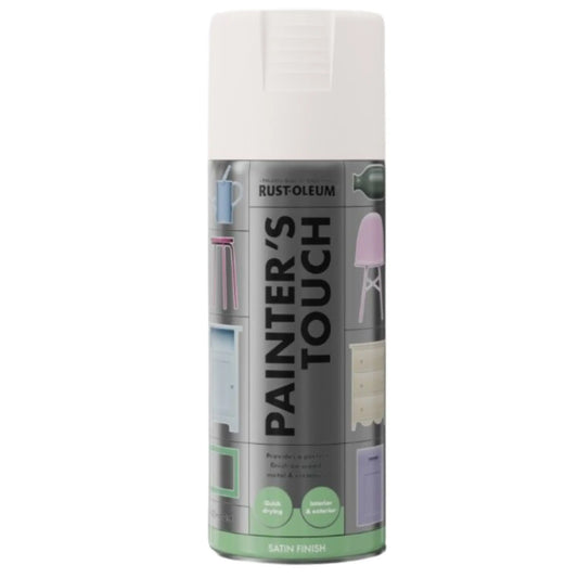 Rust-Oleum Painter's Touch spray paint Blossom White can on a white background