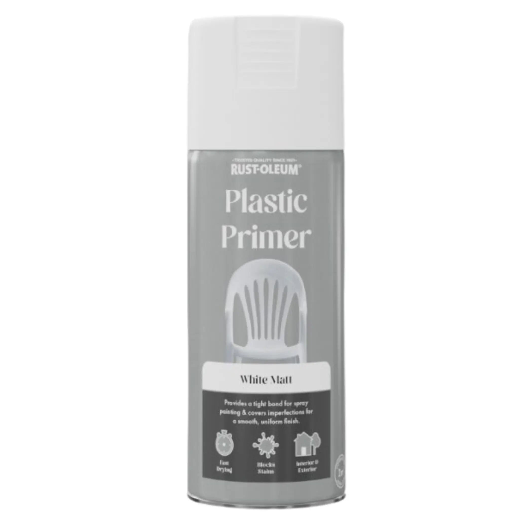 Rust-Oleum Plastic Primer spray can on a white background
