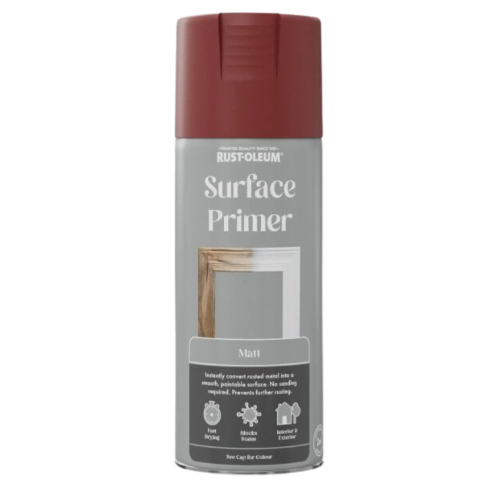 Rust-Oleum Surface Primer spray can on a white background
