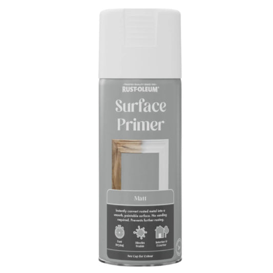Rust-Oleum Surface Primer spray can on a white background