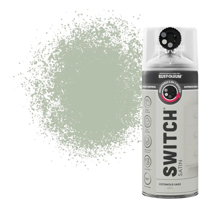 Rust-Oleum Switch spray paint can with paint splatter on a white background
