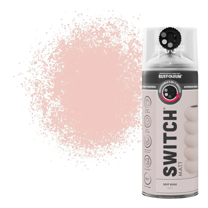 Rust-Oleum Switch spray paint can with pink spray pattern on a white background