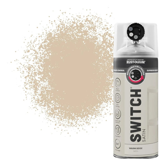 Rust-Oleum Switch spray paint can with warm beige color swatch on a white background