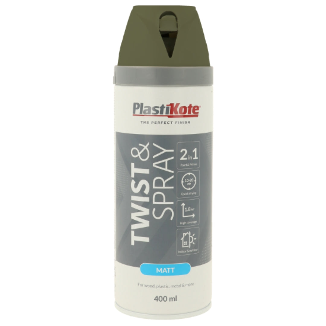 Plasitkote Twist & Spray Matt Olive Green - 400ml