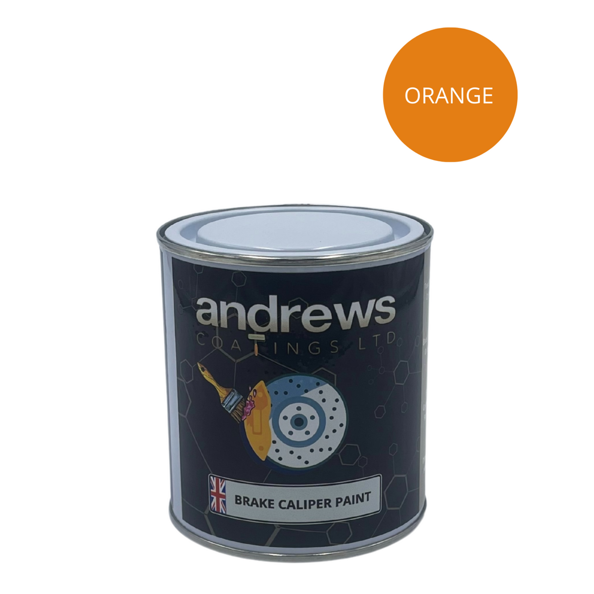 AndCoat brake caliper paint tin with Orange colour swatch