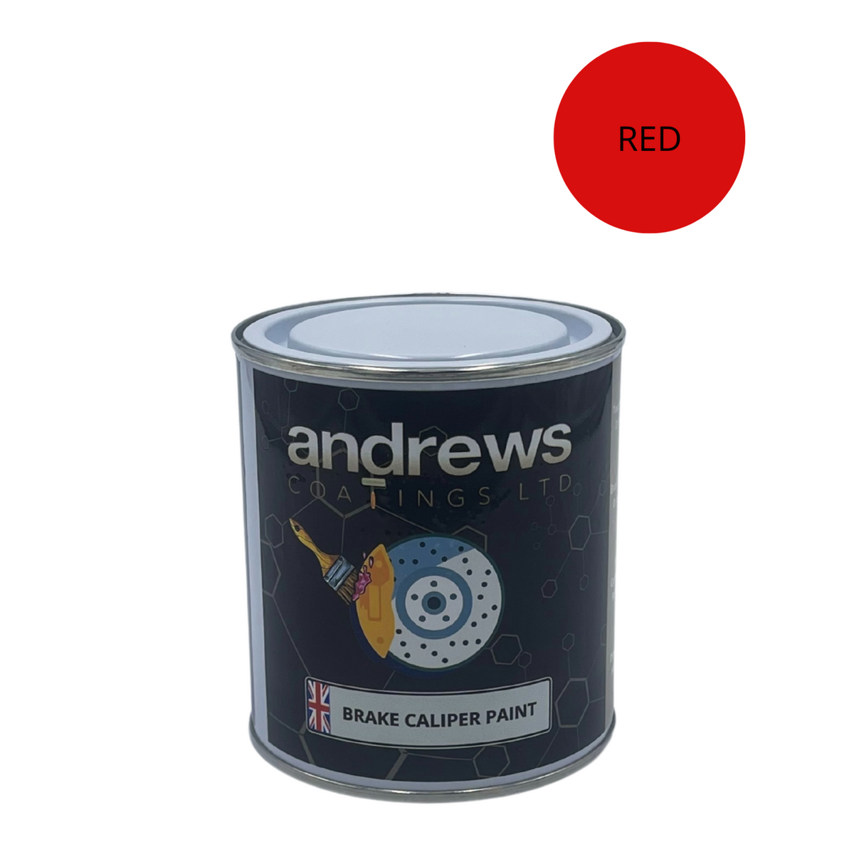 AndCoat brake caliper paint tin with Red colour swatch
