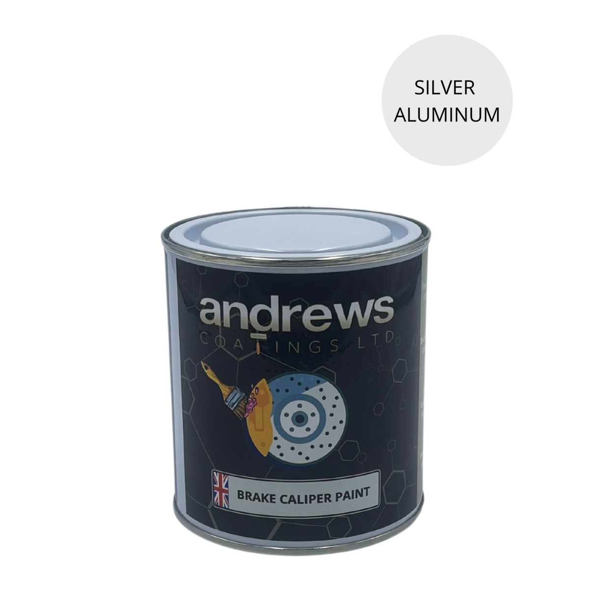 AndCoat brake caliper paint tin with Silver Aluminium colour swatch