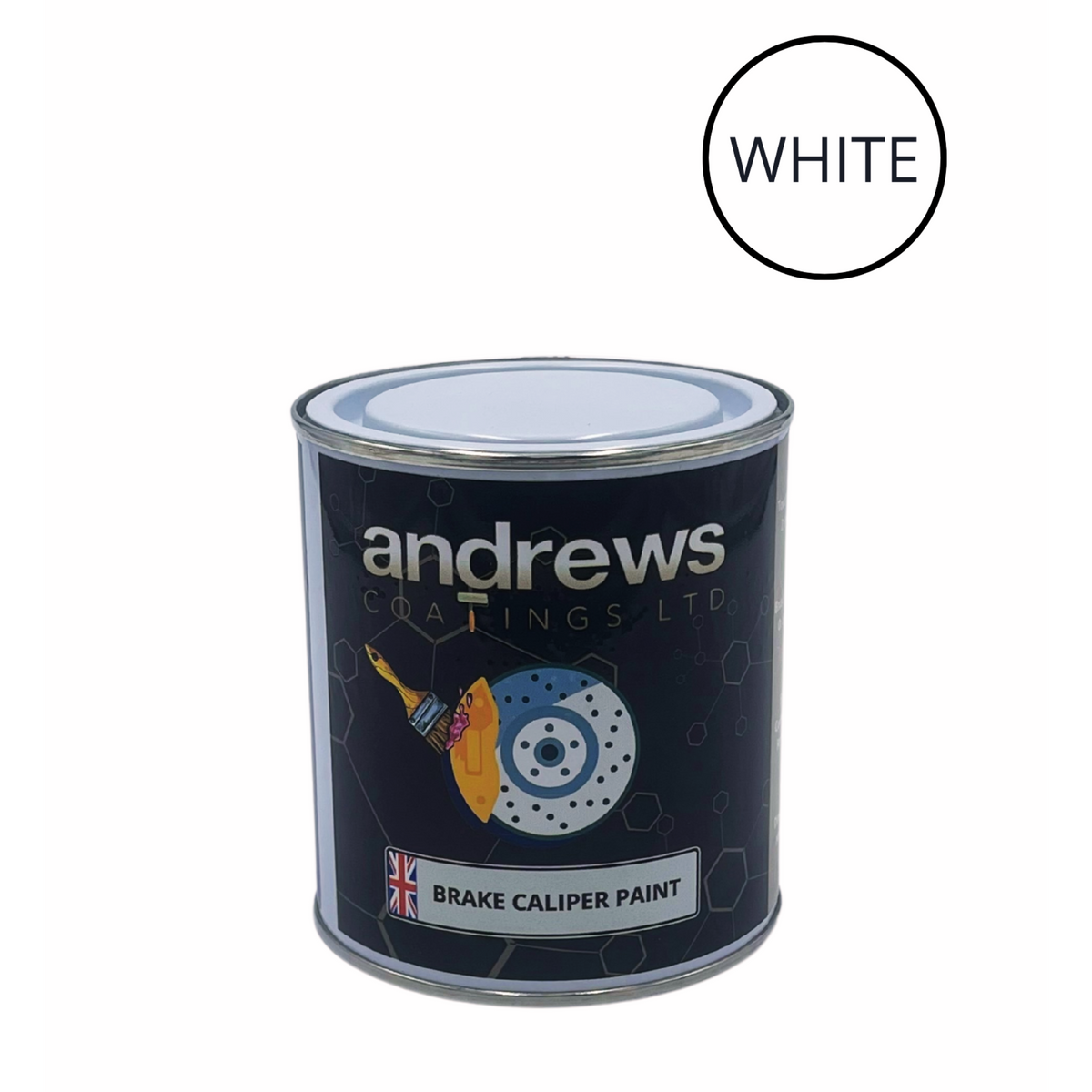 AndCoat brake caliper paint tin with White colour swatch