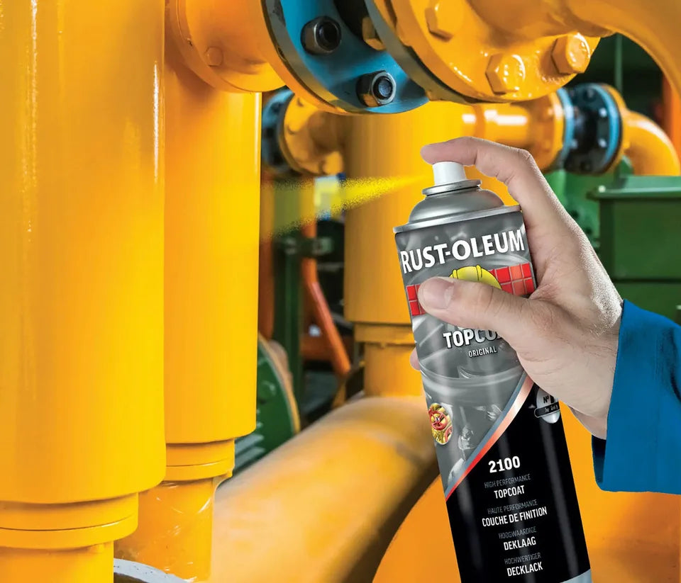Rust-Oleum Hard Hat aerosol applied to industrial machinery